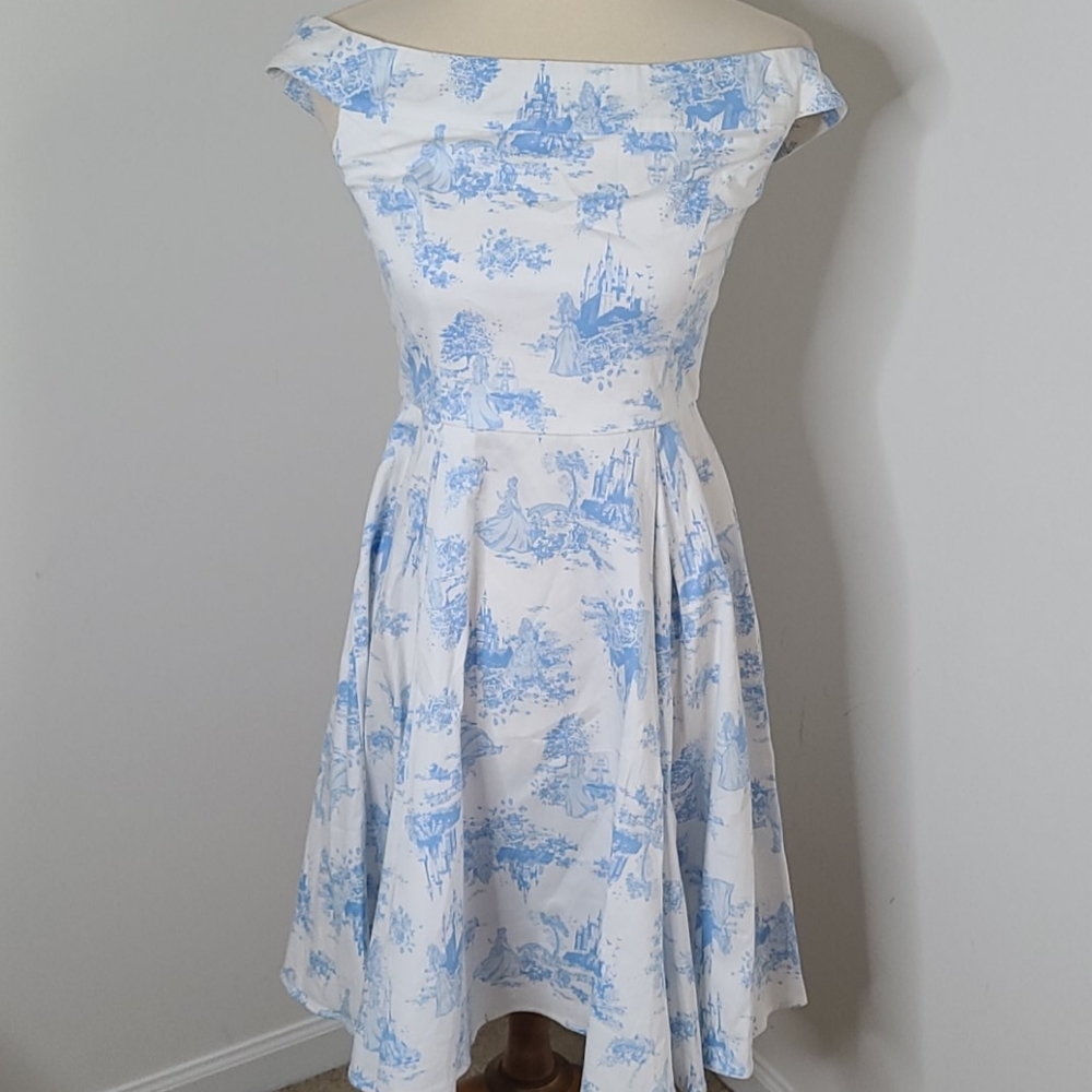 Disney White and Light Blue Off-Shoulder Fit-and-Flare Dress